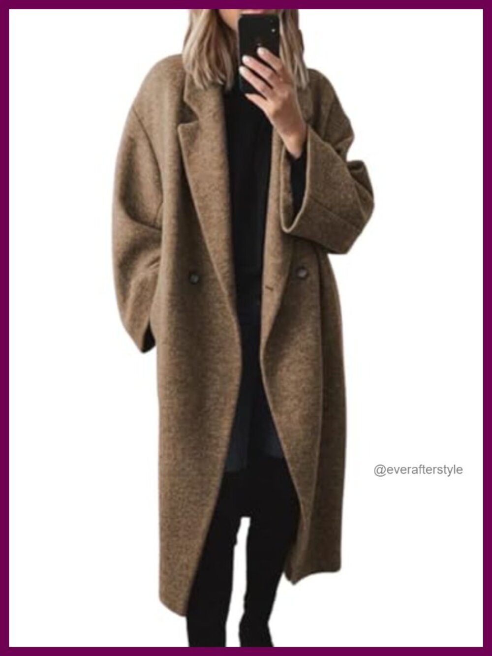 Women's Double Breasted Wool Blend Pea Coat Notch Lapel Long Trench Coat